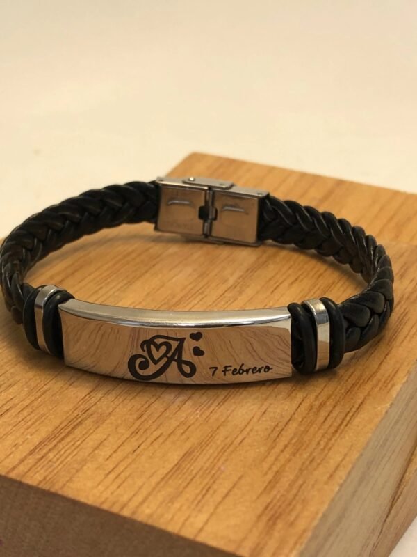 Pulsera de cuero negro para hombre y mujer - Imagen 8