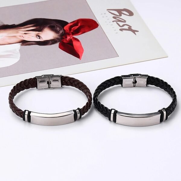 Pulsera de cuero negro para hombre y mujer - Imagen 6