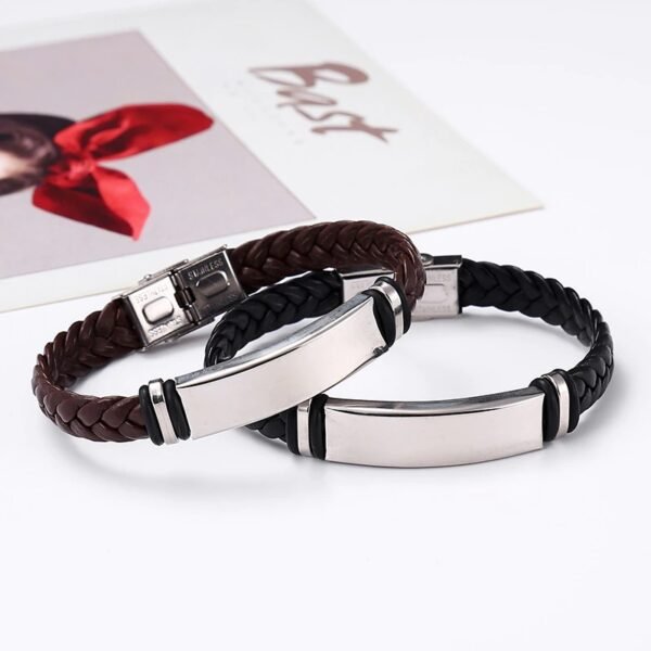 Pulsera de cuero negro para hombre y mujer - Imagen 7