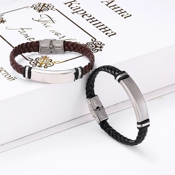 Pulsera de cuero negro para hombre y mujer