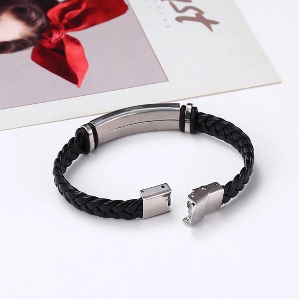 Pulsera de cuero negro para hombre y mujer - Imagen 5