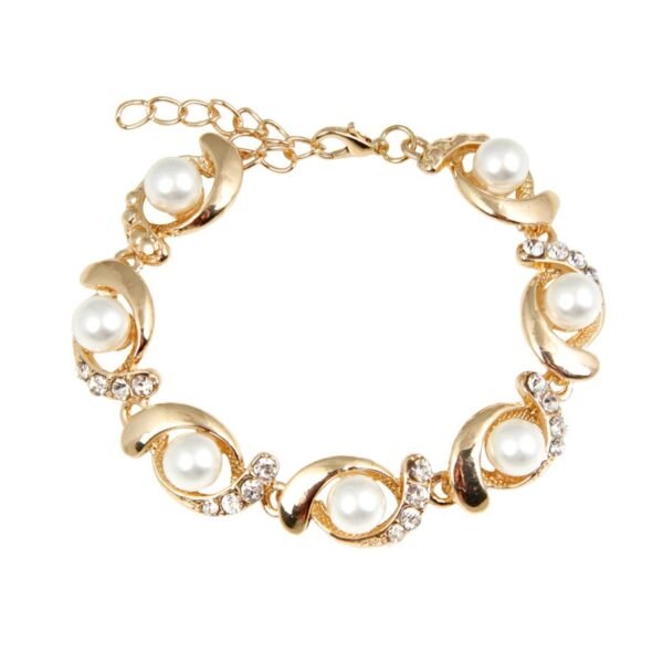 pulsera de perlas de imitación para mujer, brazalete de cadena de cristal de Color dorado/plateado, a la moda, ajustable - Imagen 4